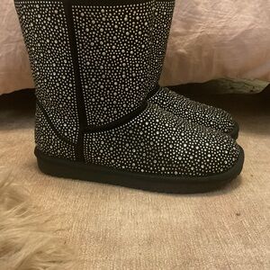 Hot Tomato Black and Silver Ankle Booties with Sparkling Embellishments